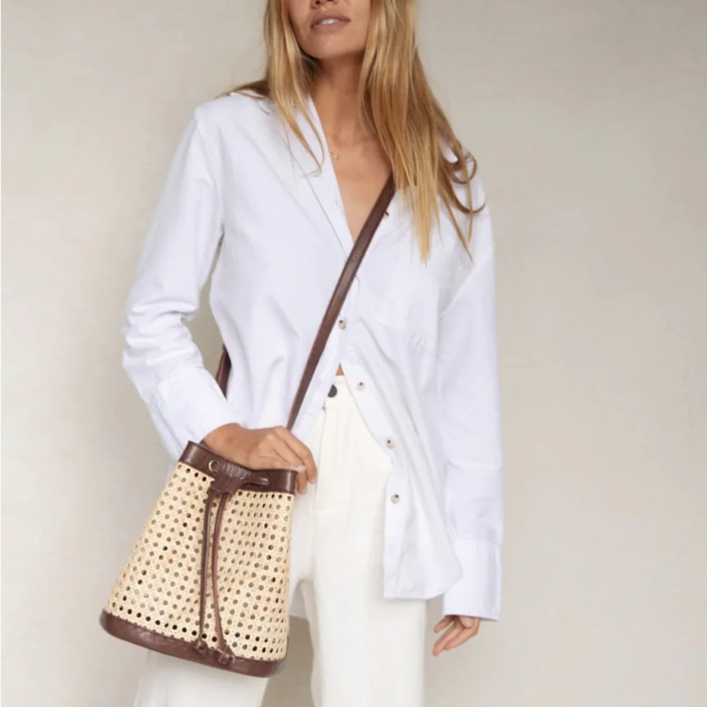 Woven Rattan Leather Benna Bucket Bag by Bembien - Picture 10 of 10